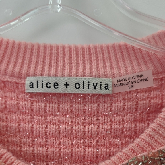 Alice + Olivia Pink Cardigan with Glitter Bow. Size Small Petite - Picture 2 of 12